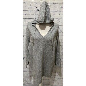 Chicos Weekend Hooded Sweater Gray Silver Animal Print V Neck Long Sleeve 2/L